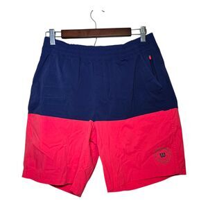 Wilson Men’s Size Medium Blue Red Athletic Shorts Elastic Waist Pockets Logo